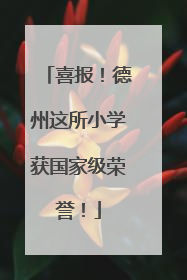 喜报！德州这所小学获国家级荣誉！